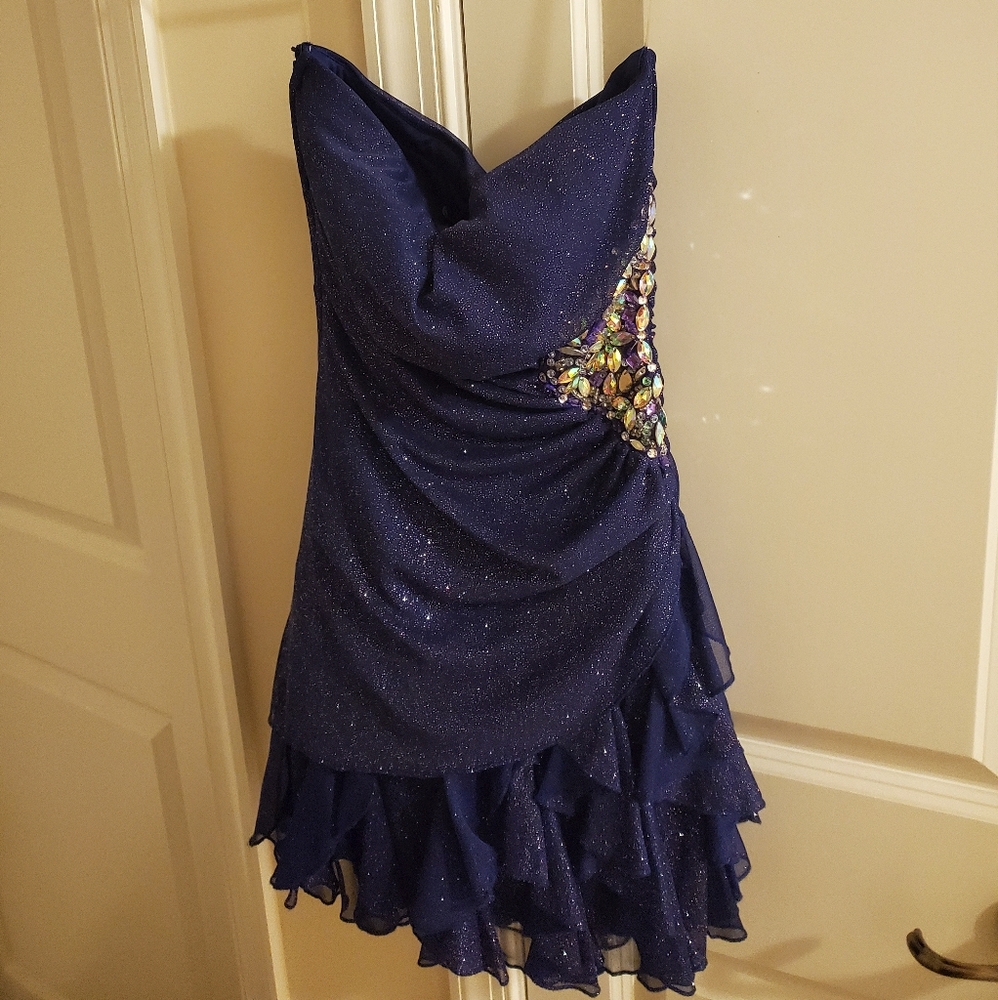 Teeze Me Womens Purple Strapless Glitter formal Dr